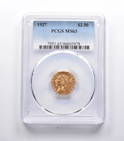 MS63 1927 $2.50 Indian Head Gold Quarter Eagle PCGS *2032 Cover