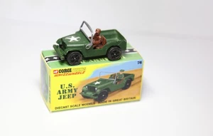 Corgi Juniors US Army Jeep - Good Vintage Original & Free Repro Box - Picture 1 of 6