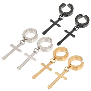 3 Paar Kruzifix Ohrclip Kreuzform Ohrringe Legierung Ohrschmuck für Herren Damen - Bild 1 von 12