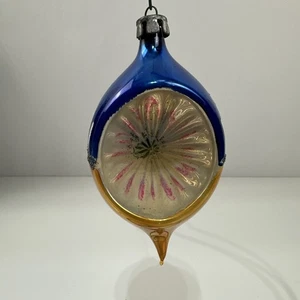 Vintage polnisch blau gold Träne Einzug Ornament Glitzerstreifen 50er Jahre - Bild 1 von 10