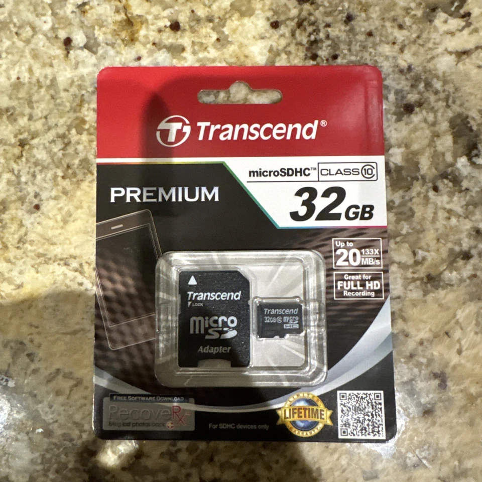 NEW Transcend Premium 32GB MicroSDHC Class10 Memory Card with Adapter 20 MB/s - Image 1 of 1