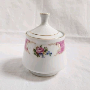 Vintage Red Sea Spring Garden Zuckerdose mit Deckel rosa Blumen Goldrand Remington - Bild 1 von 9