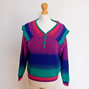 Strickpullover Uterque M UK 10 12 gestreift Rüschenkragen hell Dopamin Dressing - Bild 1 von 8