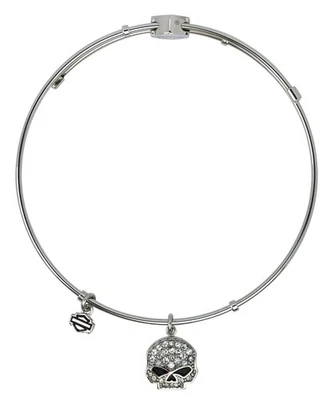 Brazalete Harley-Davidson Mujer, Blanco Bling Willie Calavera Dije Pulsera HSB0043-7 Foto 1 de 4