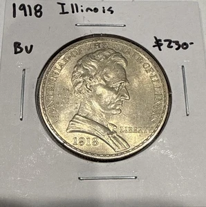1918 Lincoln Illinois Commemorative Silver Half Dollar 50C Coin BU Uncirculated - Picture 1 of 4