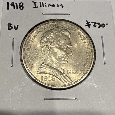 1918 Lincoln Illinois Commemorative Silver Half Dollar 50C Coin BU Uncirculated - Image 1 of 4