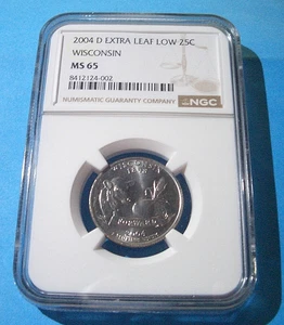 2004 D NGC MS65 EXTRA LEAF LOW 25C WISCONSIN COIN - Picture 1 of 3