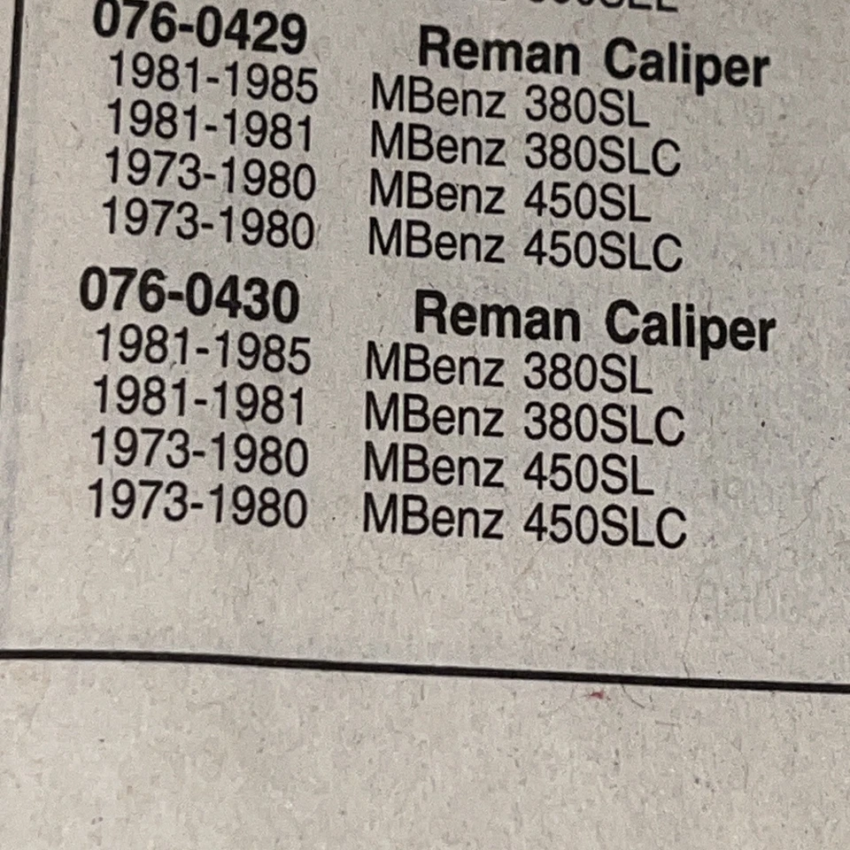 Brake Caliper 076-0430S Beck/Arnley Reman fits 73-85 Mercedes FREE SHIP 19-B2080 - Image 1 of 1