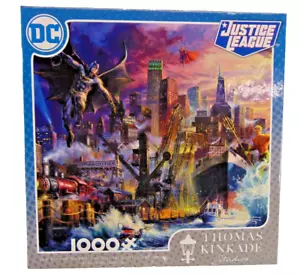 Thomas Kinkade 1000 Pc Puzzle DC Comics Batman Justice League Showdown At Pier - Picture 1 of 6