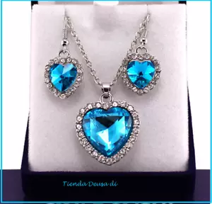 CONJUNTO DE COLLAR Y PENDIENTES CORAZÓN DEL MAR AZUL DEL MEDITERRANEO - Imagen 1 de 3