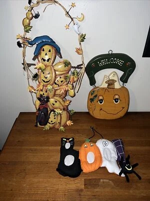 Lote De Colección J.D.I. Inc. Placa colgante de madera para decoración de pared de Halloween pintada a mano 3pk Foto 1 de 4