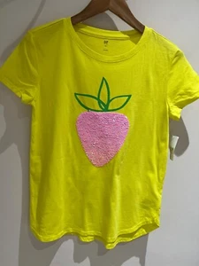 Girls GAP Top Size XXL Age 13 New Yellow Sequin Front T-Shirt Summer Holiday - Picture 1 of 10