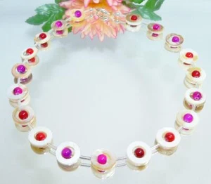 Halskette Perlmutt Donut Natur weiß Perlen rot hellrot pink dunkelrot   353p - Bild 1 von 9