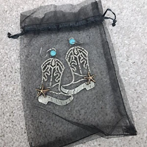 Sterling Silver Boot Earrings Turquoise Stone The Rowdy Rose Cowboy Cowgirl - Picture 1 of 4