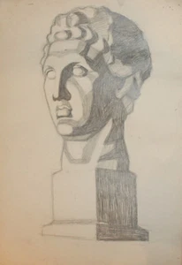 Vintage pencil painting still life with sculpture - Picture 1 of 11
