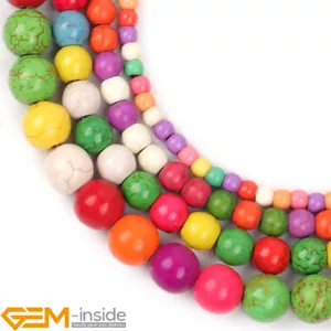 Multicolor Turquoise Gemstone Dyed Round Loose Spacer Jewelry Making Beads 15" - Picture 1 of 35