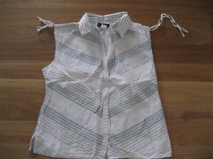 LADIES CUTE WHITE STRIPED SLEEVELESS COTTON TOP BY FASHION FAIR SIZE S AUS 8/10 - Picture 1 of 7