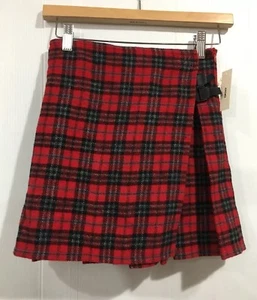 dkny Red Black Plaid Pleated Wool Blend Skirt Christmas Holiday Sz.7 Nwt  - Picture 1 of 11