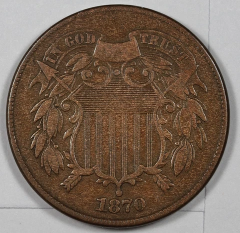 1870 2 Cent Piece.  About XF.  184669 Cover