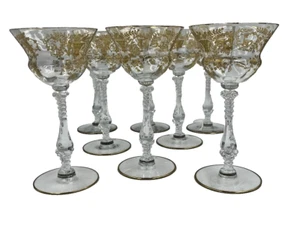 Cambridge Glass Portia 3126, Gold Encrusted Etched Liquor Glasses set of 8 - Picture 1 of 24