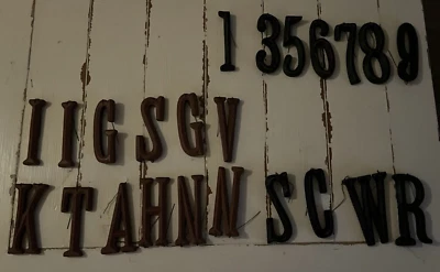 Lot of 23 mixed Wooden Letters and Numbers 4" tall by 3/8" thick w/wire to hang - Image 1 of 4