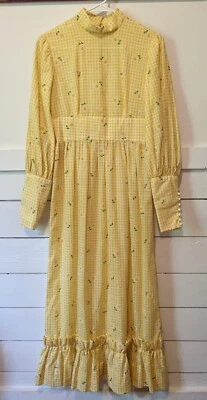 Maxi Vestido Estilo Gunne Sax Amarillo Guinga Flocado Girasoles Pioneer XXS De Colección Foto 1 de 4