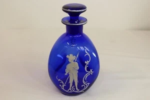 Jarra azul cobalto pintada a mano hombre colonial revolucionario vidrio pellizcado - Imagen 1 de 12