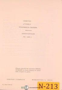 Norton 4" type C, Cylindrical Grinder, 1446-1 Parts List Manual 1954 - Picture 1 of 3