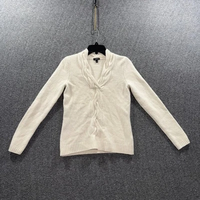 Suéter Talbots Mujer Pequeño Marfil Lana Merino Angora Cachemira Capucha Cuello Volantes Foto 1 de 4