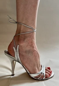 Vintage Jimmy Choo ‘Esher’ Silver Leather Sandals Size 5/EU Size 38 - Picture 1 of 11