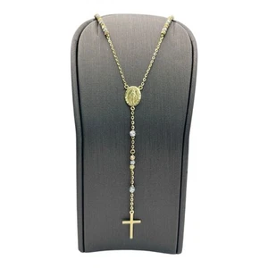 18ct 18k Tri Tone Gold Rosary Bead Chain Necklace 5.71 Grams 44cm. Brand New - Picture 1 of 8