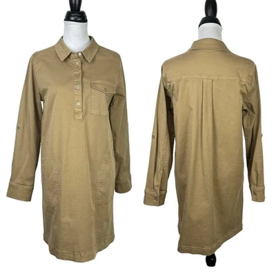 Michael Stars M Eleanor Tan Roll Tab Sleeve Twill A-line Shift Shirt Dress - Image 1 of 4