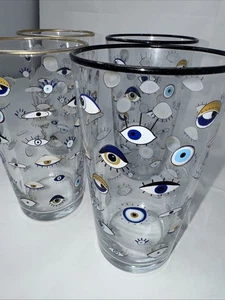 Juego de 4 vasos Anthropologie Rakle Evil/Watchful Evil 16 OZ y 6" de alto en muy buena condición - Imagen 1 de 6