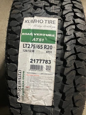 4 New LT 275 65 20 LRE 10 Ply Kumho Road Venture AT51 All Terrain Tires - Image 1 of 4
