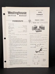 Westinghouse Phonograph Service Manual Model H-89ACS1 Chassis V-2523-1 4 Pg - Picture 1 of 2