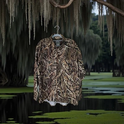 Drake Camo Shirt Men’s Sz Medium Waterfowl Systems Mossy Oaks Grass Camo - Image 1 of 4