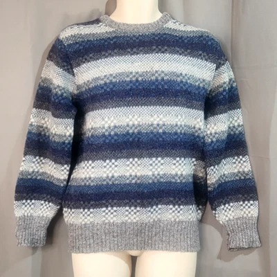 Vintage Prides Landing Knit Sweater Pullover Blue Striped 100% Wool Size M ITALY - Image 1 of 4
