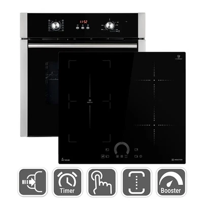 Autarkes Herdset: 60cm Einbau-Backofen + 59cm Induktionskochfeld, Heißluft Timer - Bild 1 von 4