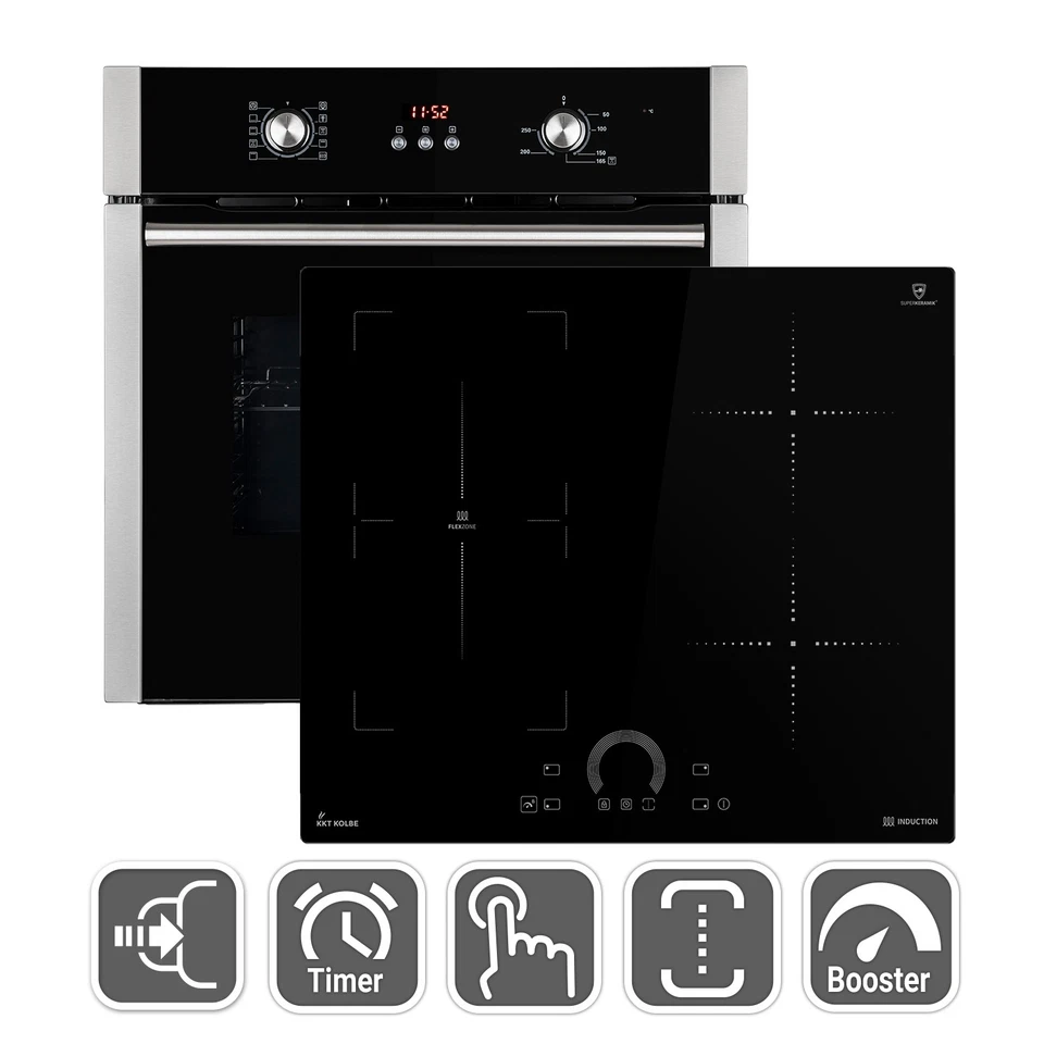 Autarkes Herdset: 60cm Einbau-Backofen + 59cm Induktionskochfeld, Heißluft Timer - Bild 1 von 4