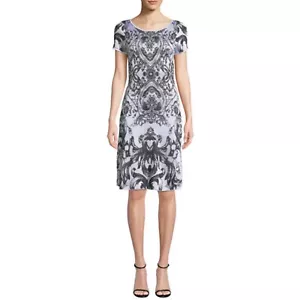 Naeem Khan Cocktail Dress Damask Print Cap Sleeve - Picture 1 of 6