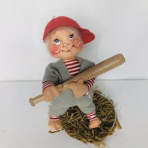 Vintage Junge Puppe mit Baseballschläger 8 Zoll mit Ständer Stoff - Bild 1 von 6