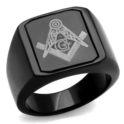 ANILLO MASÓNICO ALBAÑIL GRIS LOGO CHAPADO EN NEGRO ACERO INOXIDABLE TALLA 8 9 10 11 12 13  Foto 1 de 4