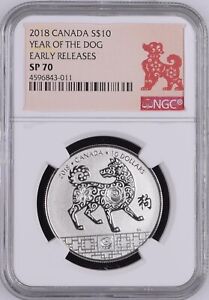 (TOP POP) 2018 Canada Silver $10 Lunar Year Of The Dog Specimen NGC SP 70