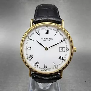 Raymond Weil Watch Men 32mm White Dial Gold Plated Date Round 5514 New Batt - Picture 1 of 11
