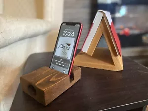 Cell Phone Stand with Speaker Sound Amplifier Handmade Travel Work Wooden Gift - Picture 1 of 2