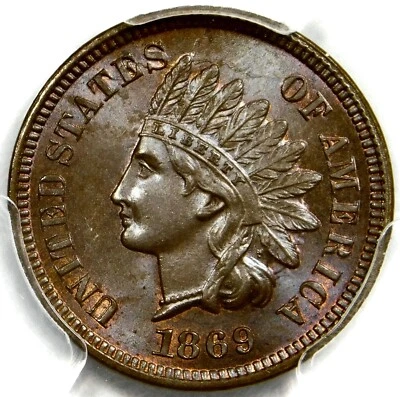 🤎❤️‍🔥💙🧡💜🤎PCGS MS65 BN 1869 INDIAN HEAD CENT - Image 1 of 3