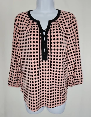 Blusa para mujer 7th Avenue rosa a lunares manga 3/4 cuello en V talla mediana nueva sin etiquetas Foto 1 de 4