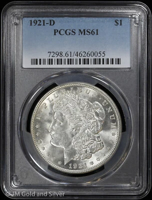 1921-D $1 Morgan Silver Dollar PCGS MS 61 | Uncirculated UNC - Image 1 of 4