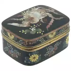 Antigua caja de incienso Kogo japonesa Cloisonne Meiji esmaltada con pájaro Ho Ho - Imagen 1 de 5