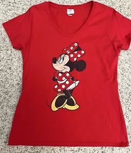 Women’s Port & Company Disney Mini Mouse T-Shirt V Neck Red 100% Cotton Medium - Picture 1 of 6